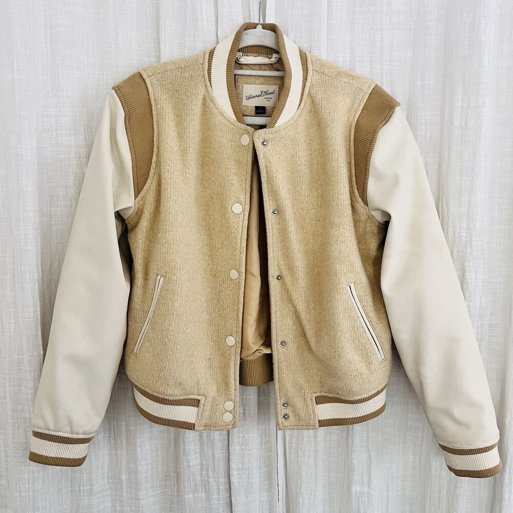 Women's Tan and Cream Varsity Jacket